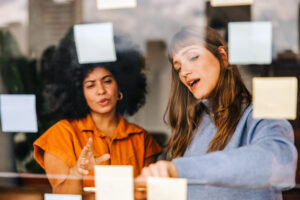 Creative businesswomen brainstorming in an office